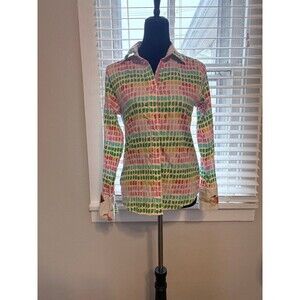 Tizzie Dizzy Lizzie Rome Chiclet Paint strokes colorful Button Up Shirt Size S